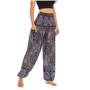 Purple Mandala Print Harem Pants Boho Yoga Rayon Joggers L/XL bohemian